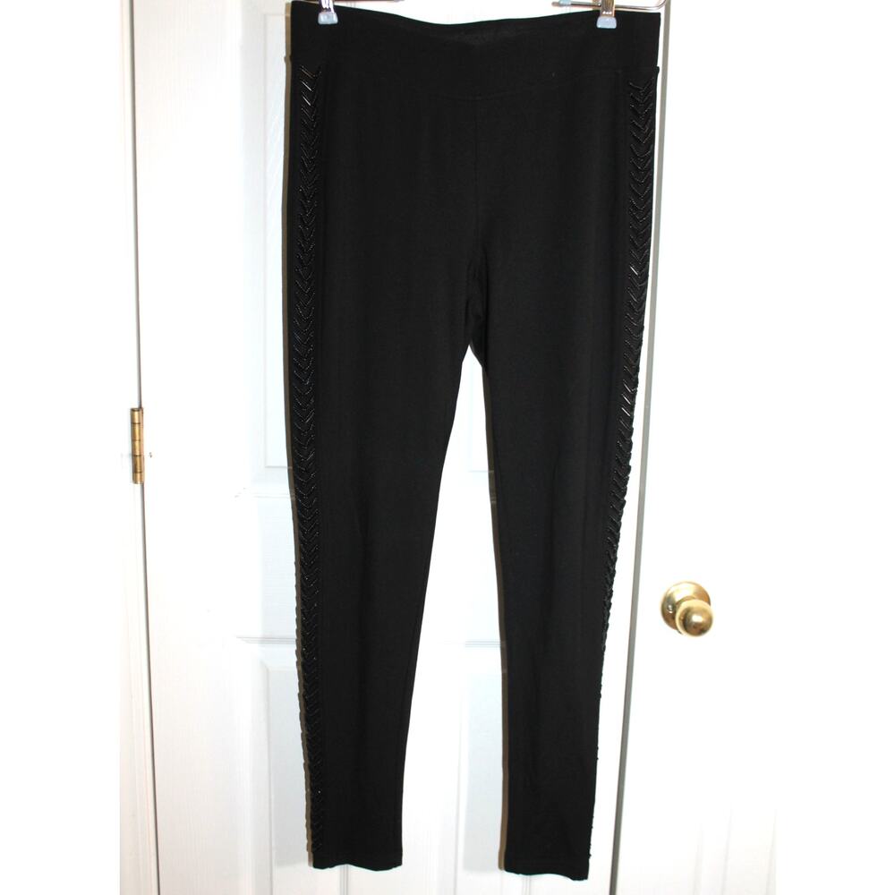 Blue Earth Beaded Black Ponte Knit Pants sz M